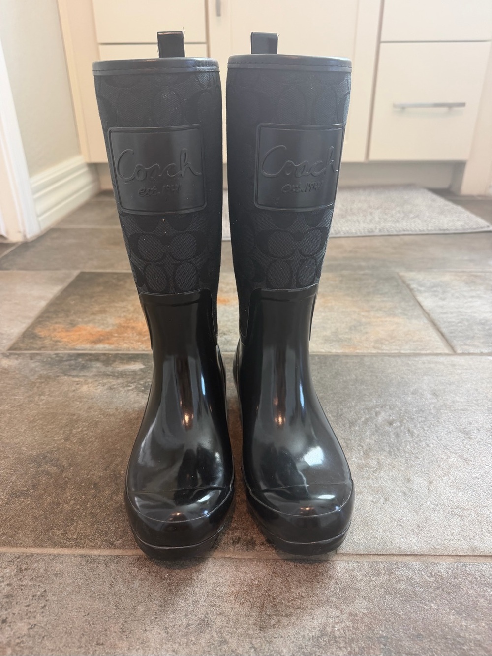 Coach Black Logo-Embossed Rain Boots
